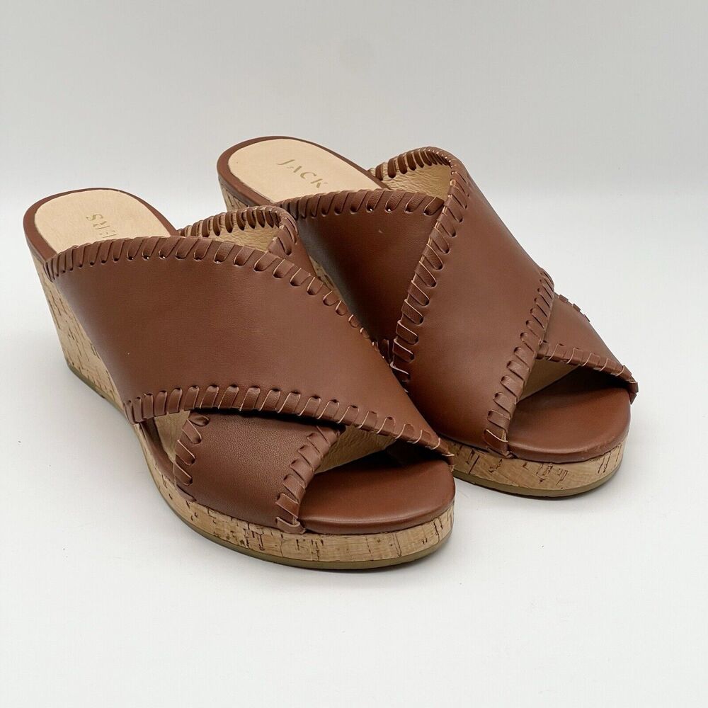 JACK ROGERS Sloane Criss Cross Mocha Leather Cork Wedge Sandals Women’s 6.5